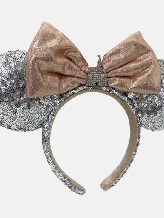 Disney Parks Sequin Ears Castle Rhinestone Silver Mickey Mouse Bow Headband